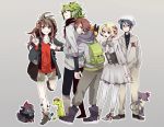  2girls 3boys ahoge bad_id bag bel_(pokemon) bell_(pokemon) black_(pokemon) black_hair blonde_hair blue_eyes blush boots bored brown_eyes brown_hair cheren_(pokemon) dress everyone fashion flower formal glasses green_eyes green_hair grin group hair_flower hair_ornament hand_in_pocket hat high_heels hug hug_from_behind ikuryomaga leg_up long_hair looking_back multiple_boys multiple_girls n_(pokemon) necktie open_mouth oshawott pantyhose pink_rose pokemon pokemon_(game) pokemon_black_and_white pokemon_bw ponytail purrloin randoseru rose scarf shoes short_hair shorts smile snivy standing standing_on_one_leg suit tepig tie tomboy touko_(pokemon) touya_(pokemon) v white_(pokemon) zorua 