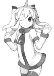  blush child copyright_request detached_sleeves flat_chest long_hair monochrome solo thigh-highs thighhighs twintails wink zettai_ryouiki zipper 