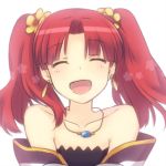  bangs bare_shoulders bust closed_eyes collarbone earrings eyes_closed face flower fractale hair_flower hair_ornament jewelry lowres megumu necklace nessa open_mouth red_hair redhead smile solo twintails 