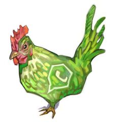  1boy animal beak bird bird_tail chicken crest feathers french-unicorn full_body green_feathers highres looking_at_viewer no_humans rooster simple_background solo standing tail whatsapp white_background 