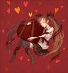  bad_id black_legwear brown_hair chocolate closed_eyes eyes_closed hatsune_miku heart hug mikihisa415 red smile thighhighs twintails valentine vocaloid 