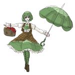  basket dress green_hair kazami_yuuka nagamikennzi open_mouth pantyhose red_eyes short_hair solo touhou umbrella 