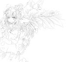  alternate_wings flandre_scarlet flower lineart monochrome short_hair smile solo suzuchi1218 the_embodiment_of_scarlet_devil touhou wings wrist_cuffs 