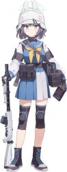  1girl animal_ear_helmet animal_ears animal_helmet armband bag belt_pouch black_gloves black_shoes blue_archive blue_eyes blue_sailor_collar blue_shirt blue_skirt blush book breasts carabiner chest_harness closed_mouth compression_sleeve cross-laced_shoes explosive expressionless fake_animal_ears full_body game_asset gloves green_halo grenade gun halo harness helmet highres holding holding_book holding_gun holding_gun_barrel holding_weapon knee_pads lahti-saloranta_m/26 large_variant_set long_sleeves looking_at_viewer medium_breasts miniskirt neckerchief official_art pleated_skirt pouch purple_hair rabbit_ears raglan_sleeves sailor_collar saki_(blue_archive) school_uniform serafuku shirt shoes short_hair shoulder_bag sidelocks simple_background skirt solo split_mouth stick_grenade tachi-e tactical_school_uniform third-party_source transparent_background undershirt variant_set weapon white_helmet yellow_neckerchief yutokamizu 