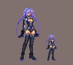  artist_request black_legwear blue_eyes bodysuit braid breasts choujigen_game_neptune cleavage hair_ornament idea_factory long_hair lowres pixel_art purple_hair purple_heart thigh-highs thighhighs twin_braids zoom_layer 