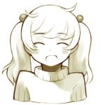  blush closed_eyes copyright_request eyes_closed face happy long_hair monochrome smile solo sweater turtleneck twintails 