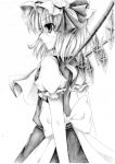  absurdres ascot bow bust flandre_scarlet graphite_(medium) hakuto1978 hat hat_ribbon highres monochrome profile ribbon short_hair side_ponytail solo the_embodiment_of_scarlet_devil touhou traditional_media wings 