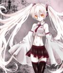  albino detached_sleeves hatsune_miku long_hair midriff navel necktie red_eyes skirt solo thigh-highs thighhighs twintails very_long_hair vocaloid white_hair 