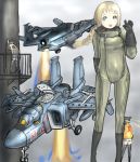  blonde_hair blue_eyes bodysuit braid coh copyright_request gloves k.y. military pilot_suit russia solo yak-141 