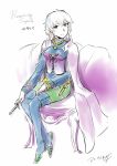  chair face highres katrina_(romancing_saga) romancing_saga_3 saga sitting sketch smile sword uniform weapon yoekosukii 