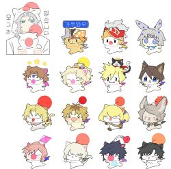  4girls 6+boys :< :3 animal_ears bandana bartz_klauser black_hair blonde_hair bow brown_hair cait_sith's_moogle cait_sith_(ff7) cecil_harvey character_hood chibi circlet claws clive_rosfield cloud_strife facial_mark final_fantasy final_fantasy_i final_fantasy_ii final_fantasy_iii final_fantasy_iv final_fantasy_ix final_fantasy_v final_fantasy_vi final_fantasy_vii final_fantasy_viii final_fantasy_x final_fantasy_xi final_fantasy_xii final_fantasy_xiii final_fantasy_xiv final_fantasy_xv final_fantasy_xvi firion grey_hair hair_bow headband helmet hemasers korean_text lightning_farron moogle multiple_boys multiple_girls neck_fur noctis_lucis_caelum onion_knight pink_hair ponytail rabbit_ears scar scar_on_face shantotto spiky_hair squall_leonhart terra_branford tidus tusks vaan_(ff12) vest warrior_of_light_(ff1) whisker_markings whiskers wings x_x y'shtola_rhul zidane_tribal 
