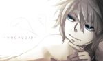  blue_eyes grey kagamine_len looking_back male mukkun nude ponytail smile solo vocaloid wings 