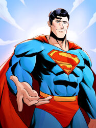  bodysuit cape clark_kent commentary dc_comics english_commentary highres my_adventures_with_superman superhero_costume superman superman_(2025) superman_(series) superman_logo western_comics_(style) 
