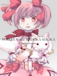  bow character_name gloves hair_bow kaname_madoka kyubey magical_girl mahou_shoujo_madoka_magica open_mouth pink_eyes pink_hair shiho short_twintails title_drop twintails white_gloves 
