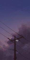  clouds cloudy_sky contrail dark dusk gradient_sky highres no_humans notaxuaxi original outdoors painterly power_lines scenery sky star_(sky) starry_sky utility_pole 