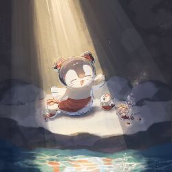  :3 air_bubble blush bubble cave chibi chibi_only chiikawa closed_eyes commentary_request fins fish_tail from_side full_body highres implied_death light_particles merfolk mermaid mermaid_(chiikawa) monster_girl no_humans open_mouth scales scene_reference siren_(chiikawa) sunlight sunohara_honoka tail teardrop underwater whiskers 