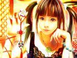  brown_eyes brown_hair eat long_hair mahjong necklace photoshop realistic 
