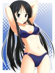  akiyama_mio armpits arms_up bikini black_hair blush hyokkori_tamago k-on! long_hair open_mouth solo standing swimsuit 