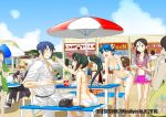  :d ass back bad_id bare_back bikini black_hair blue_hair brand_name_imitation breasts cleavage fast_food feeding flower food glasses hair_flower hair_ornament hairclip hamburger hebina_masayoshi jacket_over_swimsuit leaning_forward long_hair mcdonald's open_mouth original ponytail short_hair smile surprised swimsuit wcdonalds 