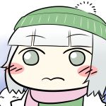  blush_stickers chibi face hat konpaku_youmu scarf shimamura_youmu solo touhou yoekosukii 