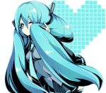  :&lt; aqua_eyes aqua_hair bad_id hatsune_miku long_hair manbou_no_ane necktie skirt solo very_long_hair vocaloid wink 