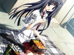  1girl bento black_hair black_socks blush capelet chopsticks collared_shirt food game_asset holding holding_chopsticks kagome_(traumatize) necktie non-web_source official_art omelet on_rooftop onigiri print_capelet print_necktie red_necktie self-datamine shirt sitting skirt socks subarashiki_hibi takashima_zakuro tamagoyaki teardrop visual_novel_cg wariza white_capelet white_shirt white_skirt 
