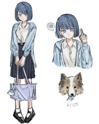  bag dog grumpy highres holding holding_bag kiritani_haruka middle_finger more_more_jump!_(project_sekai) project_sekai school_uniform sxz3a thai_school_uniform 