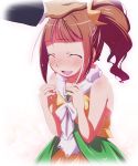  :d bare_shoulders brown_hair closed_eyes dress eyes_closed hand_on_head hand_over_head idolmaster idolmaster_2 long_hair natsumi_akira open_mouth petting smile solo takatsuki_yayoi twintails 