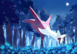  claws dragon flower forest full_moon highres latias moon n29w97zptb67768 nature night no_humans pokemon pokemon_(creature) pokemon_focus solo tree wings yellow_eyes 