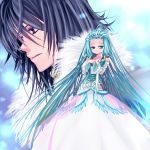  1girl aqua bad_id black_hair dress green_eyes green_hair hisui_hearts jewelry long_hair payot purple_eyes richea_spodune serious soraruru tales_of_(series) tales_of_hearts very_long_hair violet_eyes white_dress yui_tooru 