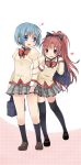  blue_hair highres lmo long_hair mahou_shoujo_madoka_magica miki_sayaka multiple_girls ponytail puffy_sleeves red_eyes sakura_kyouko school_uniform short_hair thighhighs 