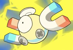  cocoro_the_c commentary_request electricity magnemite magnet metal_skin no_humans one-eyed pokemon pokemon_(creature) pokemon_focus screw simple_background solo 
