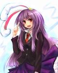  :d animal_ears bad_id blazer blush bunny_ears dot_heit long_hair necktie open_mouth payot petticoat pleated_skirt pointing purple_hair red_eyes reisen_udongein_inaba skirt smile solo touhou very_long_hair 