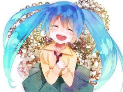  aqua_hair closed_eyes eyes_closed hatsune_miku long_hair open_mouth shigure_ui skirt solo tears twintails very_long_hair vocaloid 