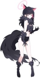  1girl animal_costume animal_ears black_hair black_skirt black_socks black_tail blue_archive breasts cat_ears cat_girl chewing closed_eyes colored_inner_animal_ears colored_inner_hair crop_top fake_claws fake_tail full_body fur-trimmed_gloves fur-trimmed_socks fur_scarf fur_trim game_asset gloves halloween_costume halo highres kazusa_(blue_archive) kazusa_(halloween)_(blue_archive) large_variant_set medium_breasts midriff multicolored_hair mx2j navel official_alternate_costume official_art shirt short_hair skirt socks solo standing tachi-e tail third-party_source torn_clothes torn_shirt torn_skirt transparent_background under-elbow_gloves variant_set wolf_costume wolf_tail 