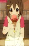  +_+ brown_hair casual eating face food hands highres hirasawa_yui ice_cream k-on! nasuna short_hair 