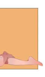  1gir border commentary cropped english_commentary feet foot_focus highres kono_subarashii_sekai_ni_shukufuku_wo! megumin orange_background sato_hagamaki simple_background toes 