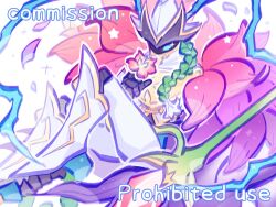  armor bloomlordmon blue_eyes commentary_request commission confeito000_333 digimon digimon_(creature) highres knight solo upper_body white_armor 