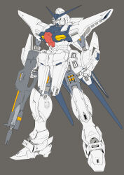  absurdres beam_rifle blue_eyes commentary_request earth_federation energy_gun english_commentary exposed_internal_machinery g-saviour_gundam grey_background gundam gundam_g-saviour highres ke_yukikaze mecha mecha_focus mobile_suit original redesign robot science_fiction unfinished v-fin weapon 