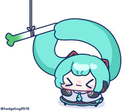  >_< 1girl :3 aqua_hair blush_stickers chibi chibi_only closed_eyes closed_mouth commentary_request full_body hatsune_miku highres long_hair prehensile_hair rope simple_background solo spring_onion standing twintails twitter_username vocaloid white_background x3 yananang 