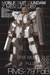  absurdres beam_rifle character_name commentary_request derivative_work earth_federation energy_gun english_text gm_ii grid_background gundam highres katoki_hajime_(style) ke_yukikaze mecha mecha_focus mobile_suit no_humans original reactive_armor redesign robot roundel science_fiction shield stats title weapon yellow_visor zeta_gundam 