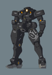  absurdres blue_background color_variation commentary_request derivative_work gundam gundam_wing highres ke_yukikaze leo_(mobile_suit) mecha mecha_focus mobile_suit no_humans original redesign robot roundel science_fiction shadow yellow_visor 