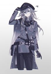  1girl ? closed_mouth connie_(expuella) grey_hair hair_between_eyes hat highres long_hair looking_at_viewer mao_(expuella) original peaked_cap solo 