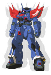  absurdres cable efreet_(mobile_suit) efreet_custom english_commentary glowing glowing_eye grid_background gundam gundam_side_story:_the_blue_destiny highres ke_yukikaze mecha mobile_suit no_humans one-eyed original radio_antenna red_eyes redesign robot shoulder_spikes spikes unfinished zeon 