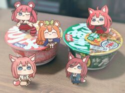  5girls :3 ;3 ^_^ akino_ell animal_ear_fluff animal_ears black_ribbon black_shirt blue_eyes blue_jacket blue_skirt blush_stickers brown_dress brown_hair brown_skirt chibi closed_eyes closed_mouth collared_shirt commentary_request dress dress_shirt drooling fox_ears fox_girl fox_tail go-toubun_no_hanayome green_ribbon hair_ribbon instant_cup_noodles instant_noodles jacket japanese_clothes kimono long_sleeves mini_person minigirl multiple_girls nakano_ichika nakano_itsuki nakano_miku nakano_nino nakano_yotsuba one_eye_closed open_clothes open_jacket orange_hair photo_background pink_hair pleated_skirt purple_hair raccoon_ears raccoon_girl raccoon_tail red_dress red_hair ribbon shirt skirt tail two_side_up white_kimono white_shirt 