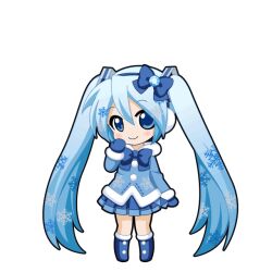  1girl black_outline blue_boots blue_bow blue_coat blue_eyes blue_gem blue_hair blue_mittens blue_sky blush boots bow chibi chibi_only closed_mouth coat earmuffs full_body fur-trimmed_boots fur-trimmed_coat fur_trim game_asset gem hair_between_eyes hair_bow hand_on_own_face hand_up hatsune_miku hatsune_miku_graphy_collection knee_boots long_hair long_sleeves looking_at_viewer mittens outline pleated_skirt skirt sky smile snowflake_print solo standing transparent_background twintails very_long_hair vocaloid yuki_miku yuki_miku_(2012) 