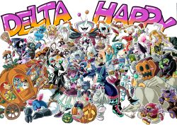  animal_ears antlers axe beard black_bow black_bowtie black_gloves black_hair blonde_hair blue_hair book boots bouquet bow bowtie broom candy carriage cellphone character_request chief_undyne chocolate chocolate_bar commentary_request cross cross_necklace deltarune doughnut dress everyone eyeball facial_hair fake_animal_ears fake_halo fake_horns fake_wings fangs flower food fork frankenstein's_monster_costume ghost_costume gloves goat_horns green_bow hairband halloween halloween_bucket halloween_costume halo hat high_heel_boots high_heels highres holding holding_axe holding_book holding_bouquet holding_eyeball holding_fork holding_phone holding_scythe holding_sword holding_weapon holding_whip horns jack-o'-lantern jewelry jiangshi_costume ketchup_bottle kris_(deltarune) lolita_hairband lollipop multiple_boys multiple_girls multiple_others napstablook necklace necktie officer_napstablook one_eye_closed open_mouth papyrus_(undertale) pasta phone pig_ears pink_hair pumpkin_carriage pumpkin_costume purple_flower queen_(deltarune) red_hair red_necktie sans_(undertale) scythe sekiyu_petroleum spaghetti sunglasses sweat sword top_hat twintails undertale undyne utdr_(toby_fox) vampire_costume weapon whip white_hair wings witch_hat 