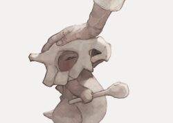  1boy closed_eyes club_(weapon) commentary_request cubone headpat highres ichikawa_385 pokemon pokemon_(creature) simple_background skull weapon white_background 