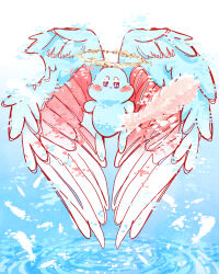  blush_stickers commentary_request elfilin feathered_wings feathers full_body highres kahonnta_(fnns3543) kirby_(series) looking_at_viewer no_humans notched_ear ripples solo wing_ears wings 