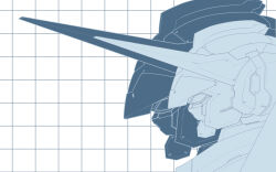  commentary_request g-self grid_background gundam gundam_g_no_reconguista ke_yukikaze mecha mecha_focus mobile_suit monochrome portrait robot science_fiction unfinished upper_body v-fin 